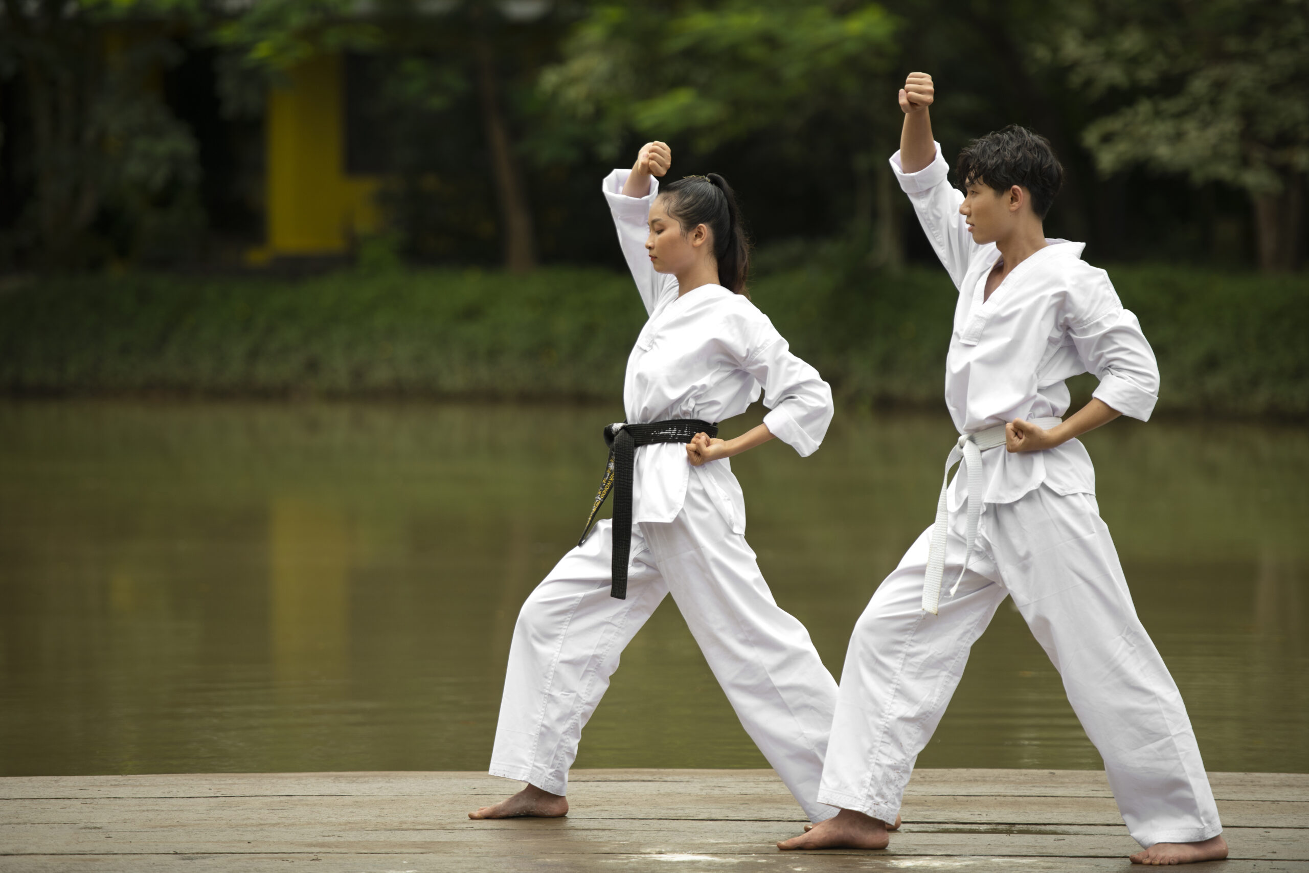 Student demonstrating a Poomsae movement showing why poomsaes are important in Taekwondo